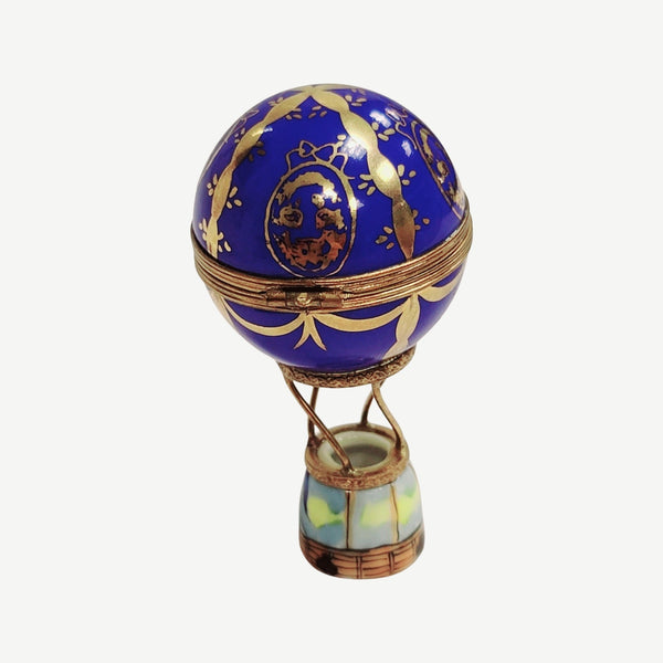 Hot Air Balloon Blue Porcelain Limoges Trinket Box