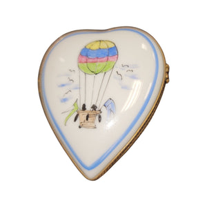 Hot Air Balloon Heart Flowers Porcelain Limoges Trinket Box
