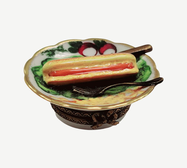 Hot Dog Fries on Plate Porcelain Limoges Trinket Box