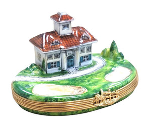 House w Golf Course Porcelain Limoges Trinket Box