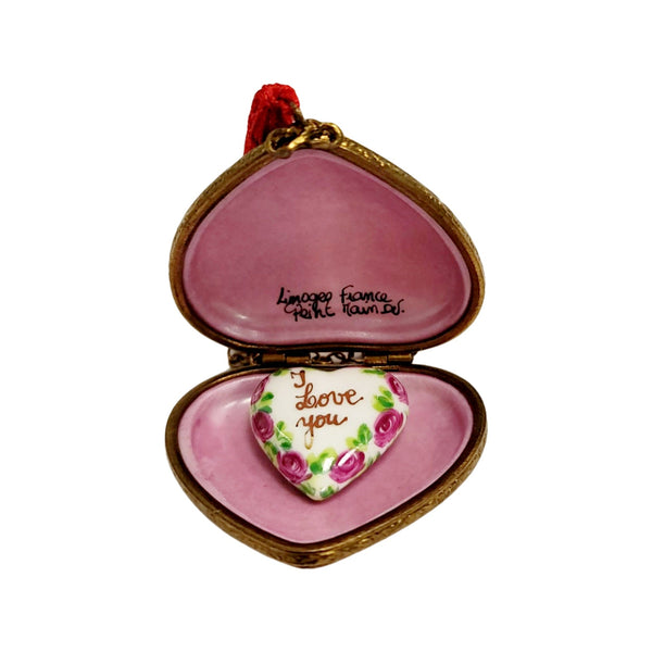 I Love You Heart Tassel Porcelain Limoges Trinket Box
