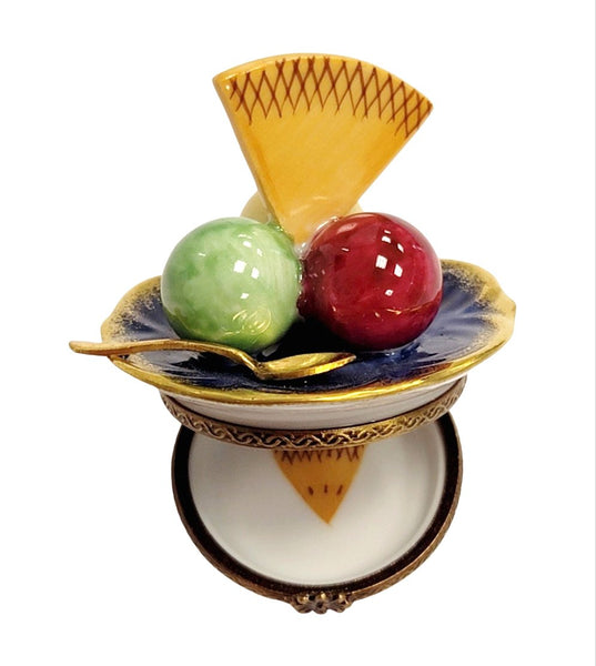 Ice Cream Bowl w Waffle Rare Porcelain Limoges Trinket Box