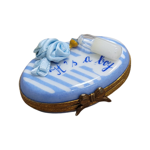 It's a Boy Baby Bottle Blue Porcelain Limoges Trinket Box