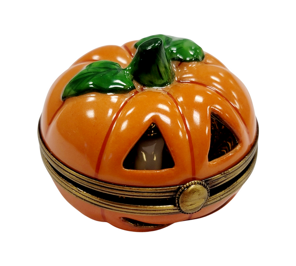 Jackolantern Halloween pumpkin Gold Inside Porcelain Limoges Trinket Box