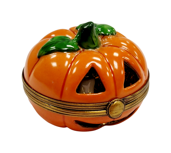 Jackolantern Halloween pumpkin Gold Inside Porcelain Limoges Trinket Box
