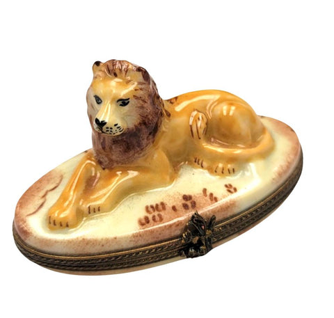 Jungle Lion Porcelain Limoges Trinket Box