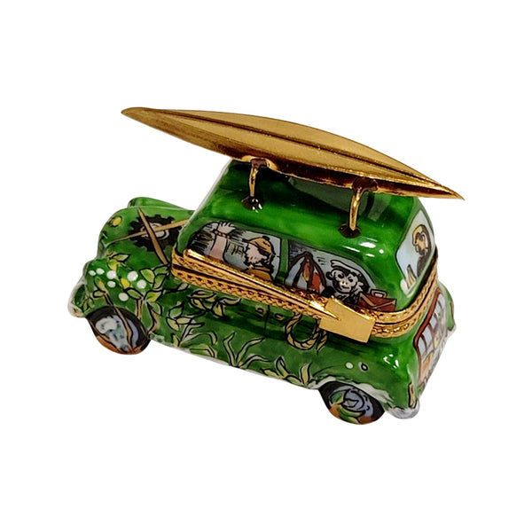 Kayak Canoe Camping Vehical Car Green Porcelain Limoges Trinket Box