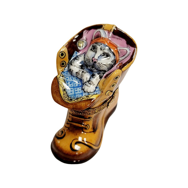 Kitty Cat in Boot Porcelain Limoges Trinket Box