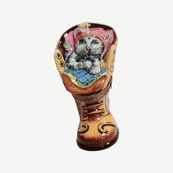 Kitty Cat in Boot Porcelain Limoges Trinket Box