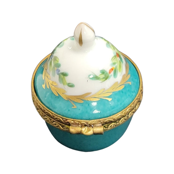 Light Blue Crown Top Pill Porcelain Limoges Trinket Box