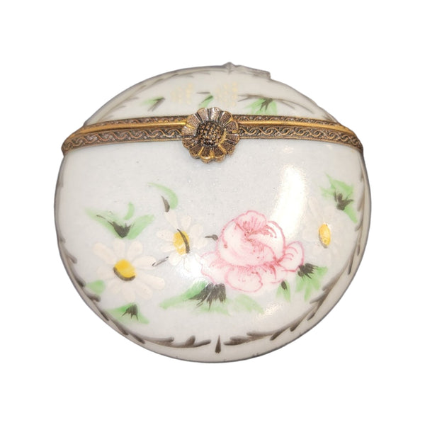 Light Flowers Flat Round Pill Porcelain Limoges Trinket Box