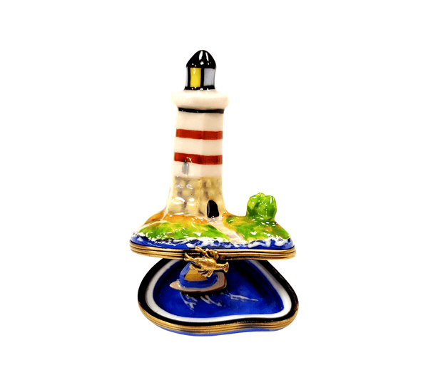 Lighthouse Boat on Ocean Porcelain Limoges Trinket Box