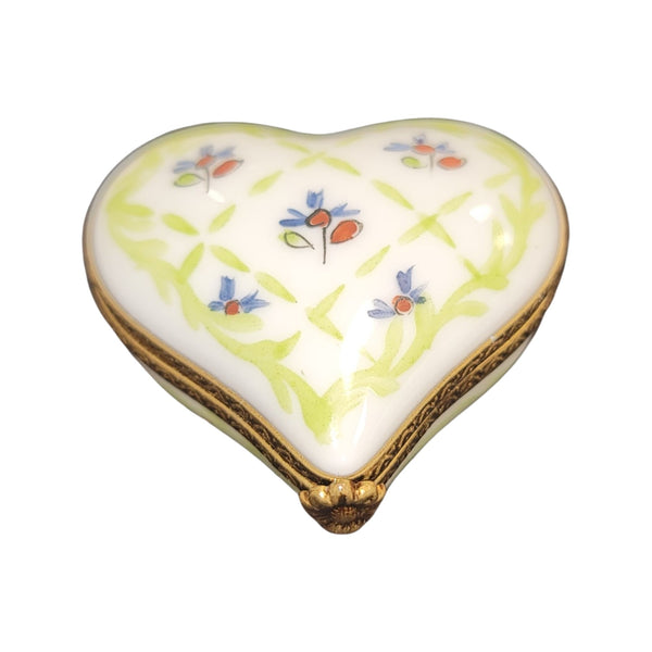 Lime Green Heart Flowers Porcelain Limoges Trinket Box