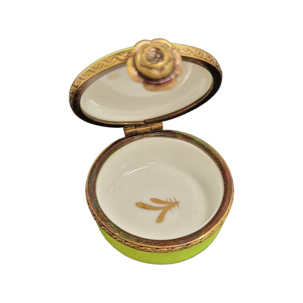 Lime Round Pill Porcelain Limoges Trinket Box