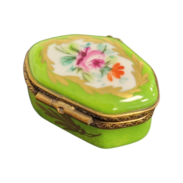 Lime Semi Oval Pill Porcelain Limoges Trinket Box
