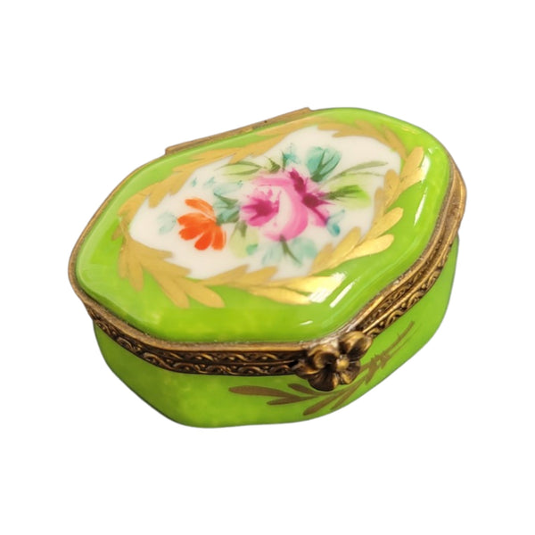 Lime Semi Oval Pill Porcelain Limoges Trinket Box
