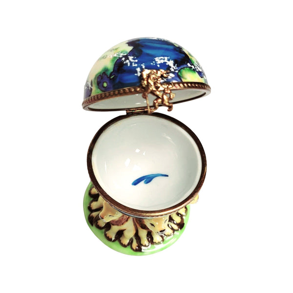 Lions under World Globe Porcelain Limoges Trinket Box