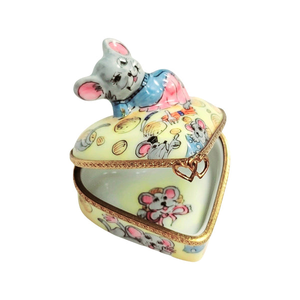 Love Mouse on Heart Cheese Porcelain Limoges Trinket Box