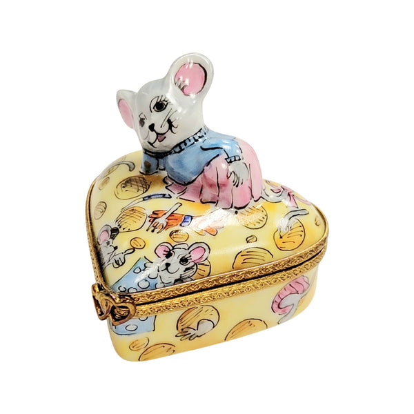 Love Mouse on Heart Cheese Porcelain Limoges Trinket Box