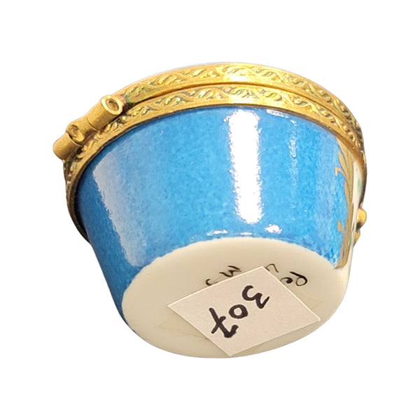 Lt Blue Crown Top Pill Porcelain Limoges Trinket Box