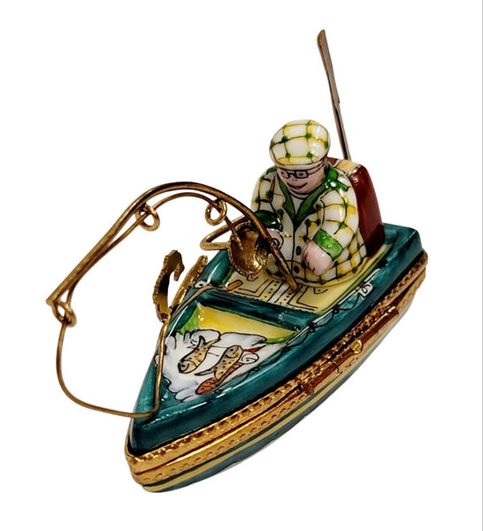 Man on Fishing Boat w Rod Porcelain Limoges Trinket Box