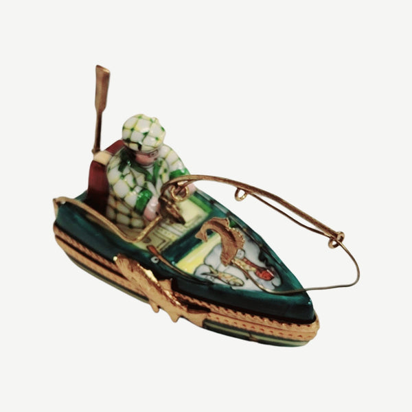 Man on Fishing Boat w Rod Porcelain Limoges Trinket Box