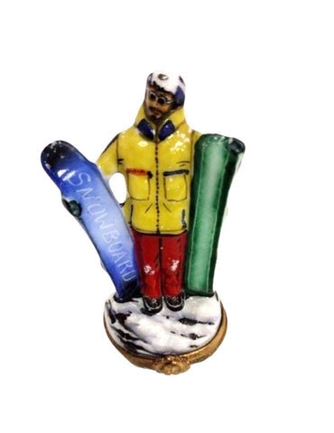 Man w Snowboard Porcelain Limoges Trinket Box
