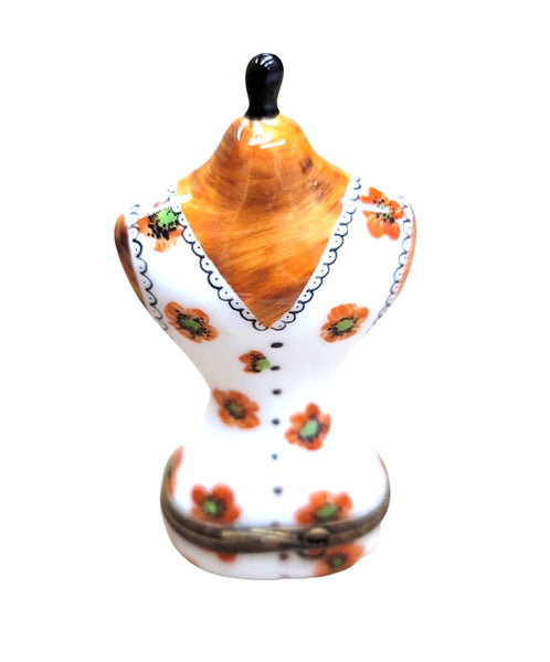 Mannequin Orange Clothing Dress Form Porcelain Limoges Trinket Box