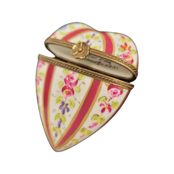 Maroon Heart Flowers Porcelain Limoges Trinket Box