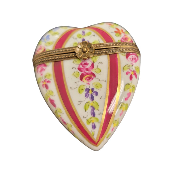 Maroon Heart Flowers Porcelain Limoges Trinket Box