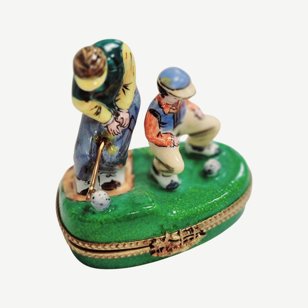 Men Playing Golf Sports Porcelain Limoges Trinket Box