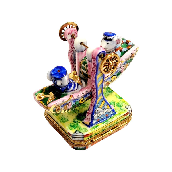 Mice Carnival Ride Swing Carousel Porcelain Limoges Trinket Box