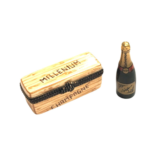 Millineum Bottle of Champagne Porcelain Limoges Trinket Box