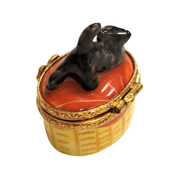 Mini Black Cat Porcelain Limoges Trinket Box