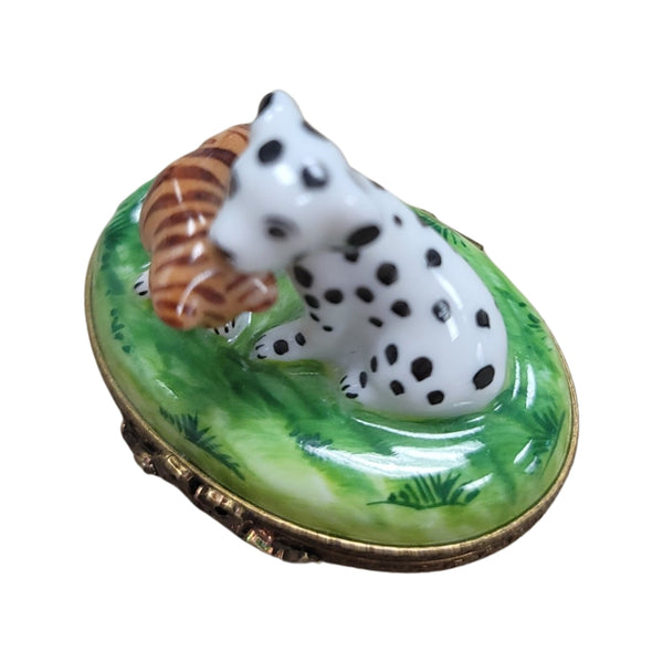 Mini Dalmation Dog w Cat Porcelain Limoges Trinket Box