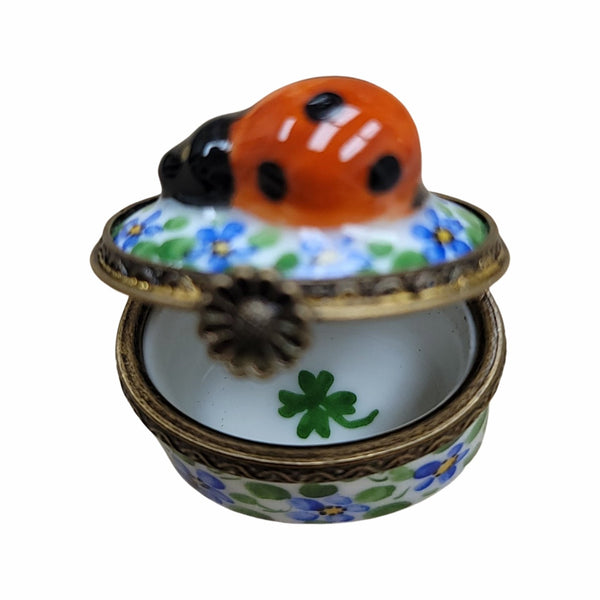 Mini Lady Bug on Flowers Porcelain Limoges Trinket Box