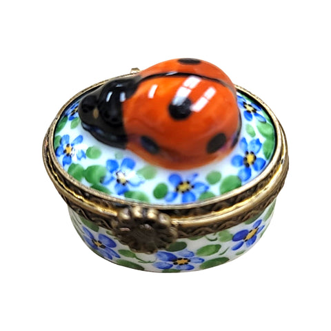 Mini Lady Bug on Flowers Porcelain Limoges Trinket Box