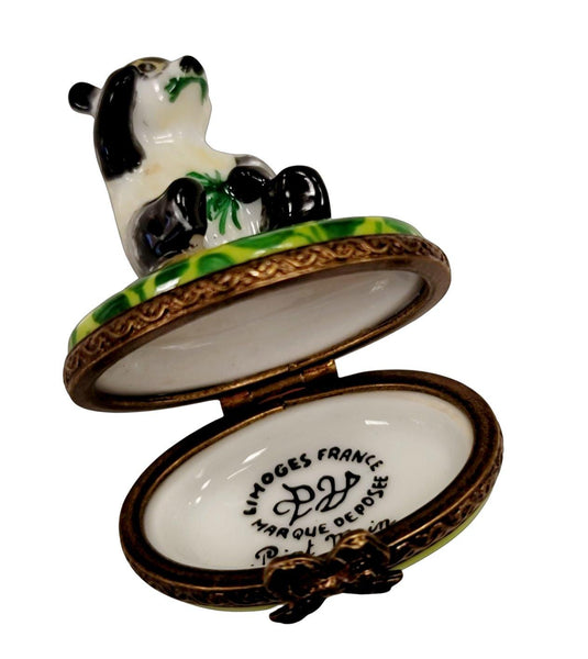 Mini Panda Bear Porcelain Limoges Trinket Box