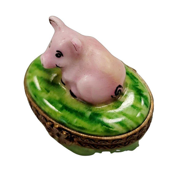 Mini Pig Porcelain Limoges Trinket Box