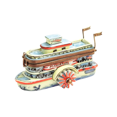 Missippi River Boat Porcelain Limoges Trinket Box