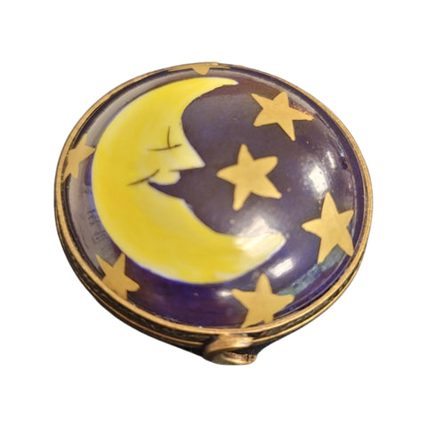 Moon Stars Flat Round Pill Porcelain Limoges Trinket Box
