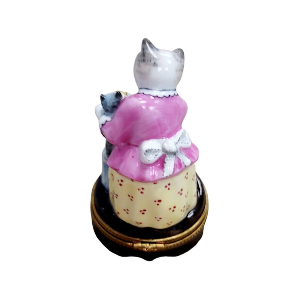 Mother Cat Feeding Baby Porcelain Limoges Trinket Box