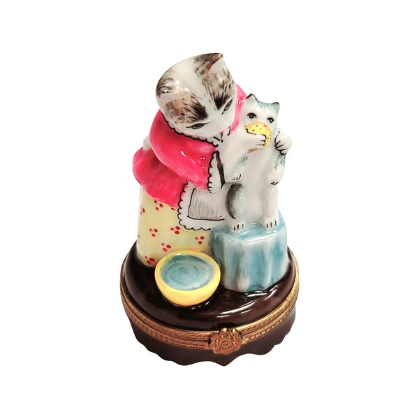 Mother Cat Feeding Baby Porcelain Limoges Trinket Box