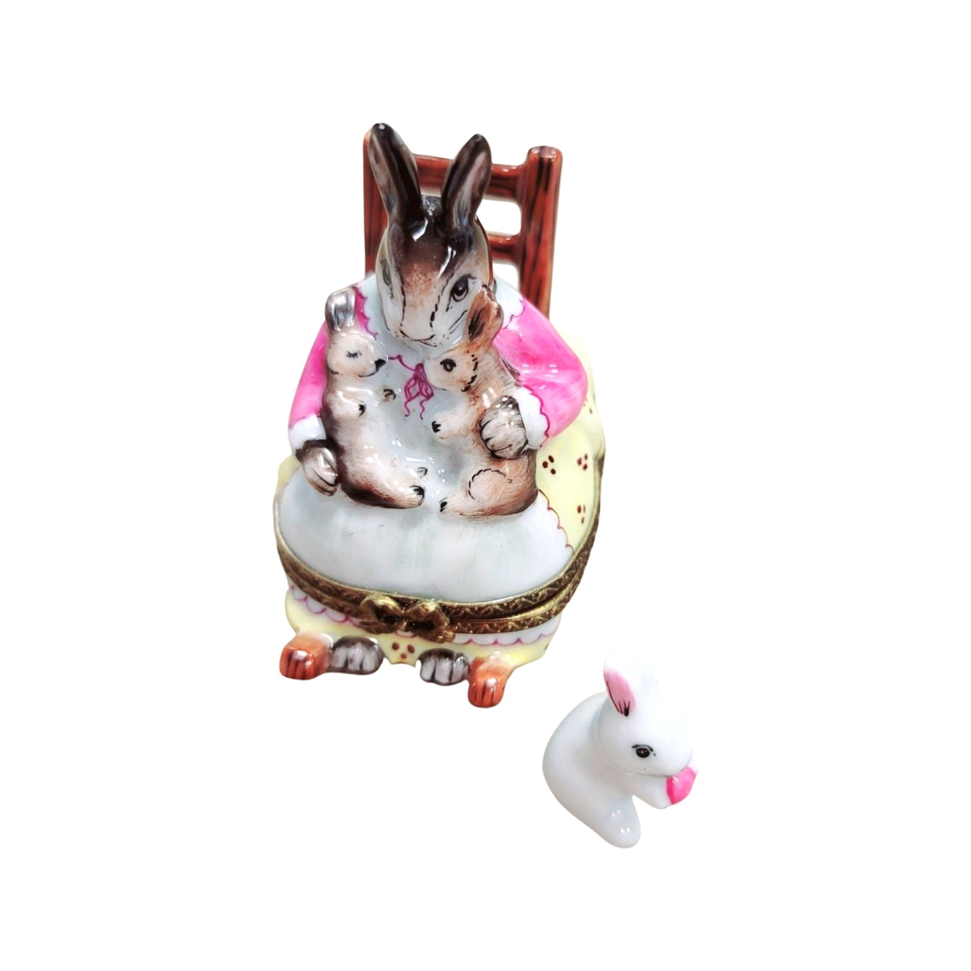 Mother Rabbit Rocker with Baby Porcelain Limoges Trinket Box