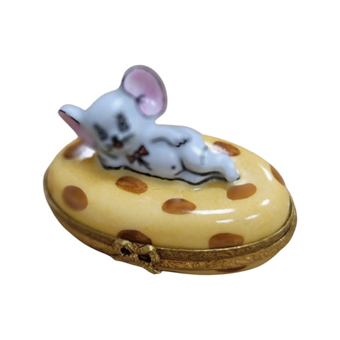 Mouse on Cheese Porcelain Limoges Trinket Box