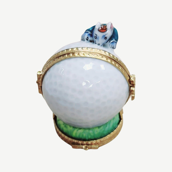 Mouse on Golf Ball 3 Hinged Sports Porcelain Limoges Trinket Box