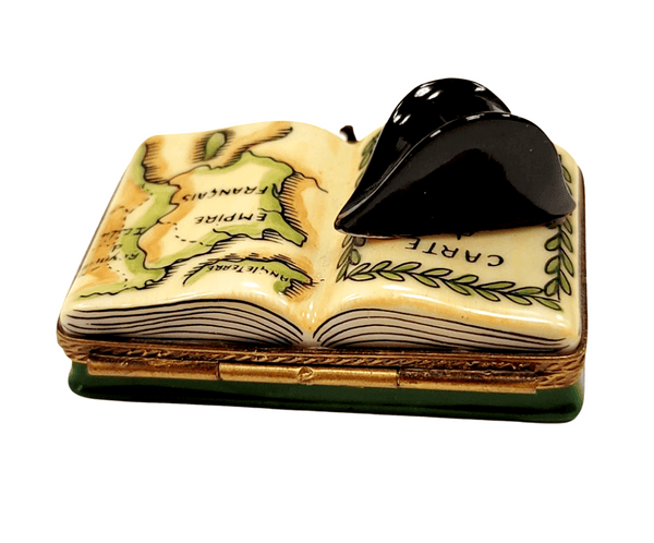 Napolean French Military Hat on Book Map Porcelain Limoges Trinket Box