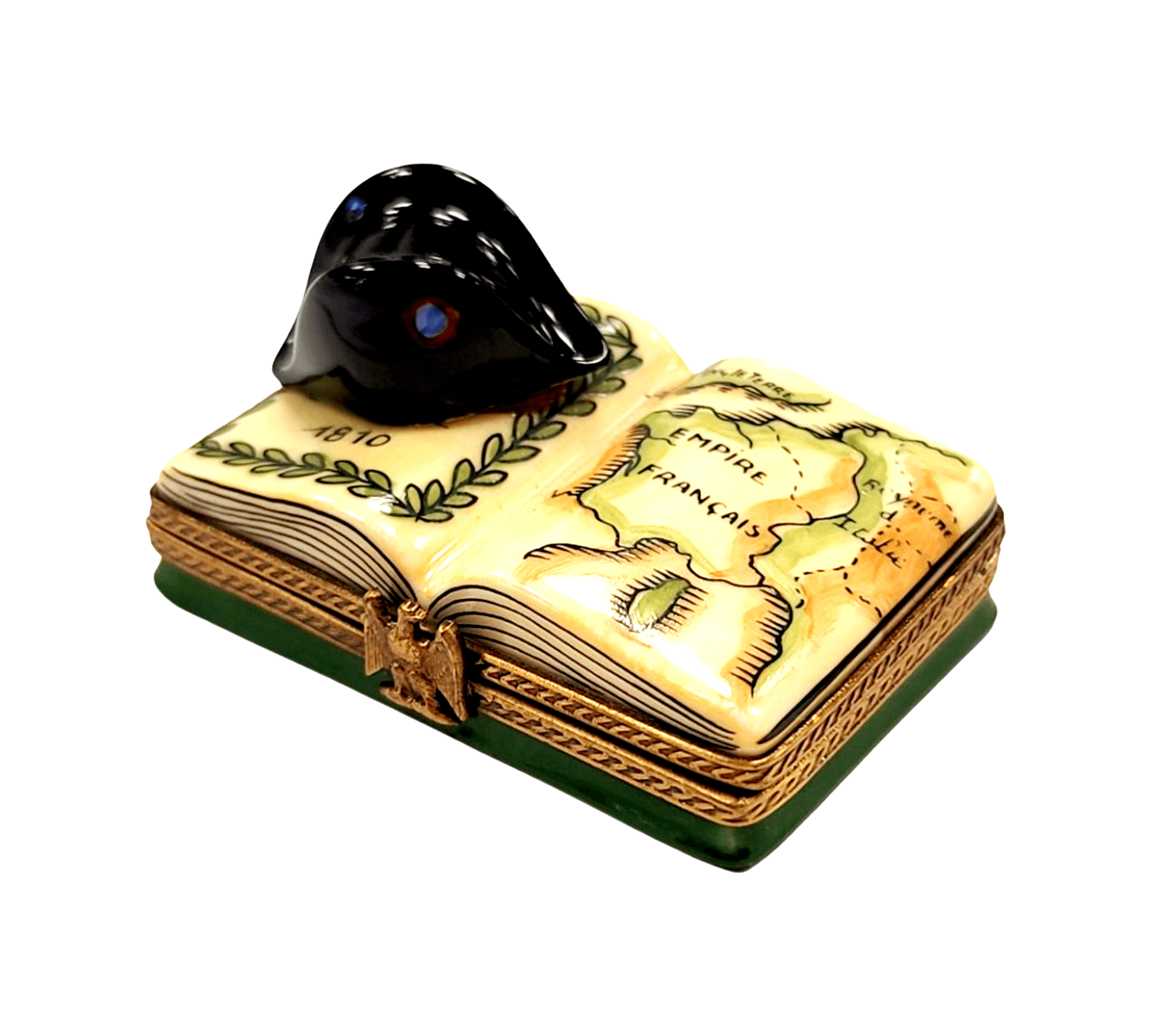 Napolean French Military Hat on Book Map Porcelain Limoges Trinket Box
