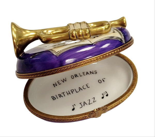 New Orleans Trumpet Porcelain Limoges Trinket Box