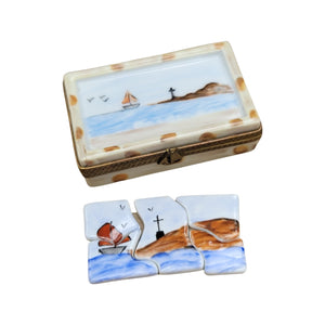 Ocean Scene Puzzle Porcelain Limoges Trinket Box